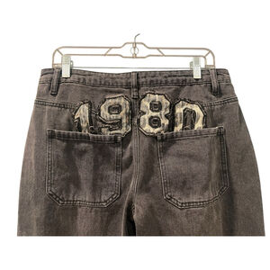 Edikted 1980 Embroidered Wide Leg Black Denim Jeans Size Large Women's Casual